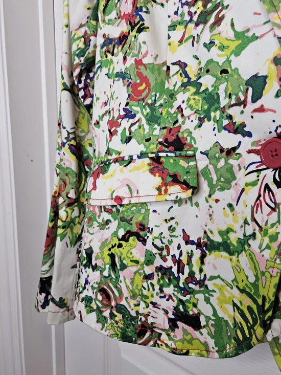 NWOT Liz Claiborne Women's White Floral Blazer Size M Red Lining Colorful Jacket - Picture 6 of 15